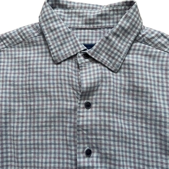 David Donahue Shirt Mens XL 17.5 Long Sleeve Fusion Linen Viscose Blue Purple - Picture 1 of 5